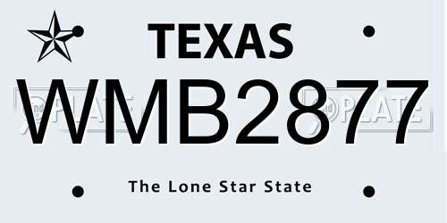 WMB2877 Texas License Plate