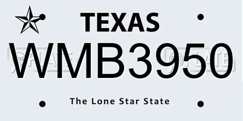 WMB3950 Texas License Plate