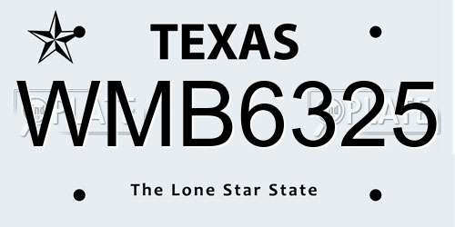 WMB6325 Texas License Plate