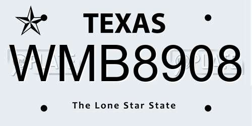 WMB8908 Texas License Plate