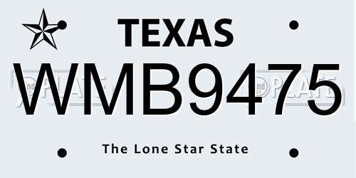 WMB9475 Texas License Plate
