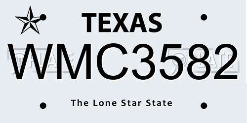 WMC3582 Texas License Plate