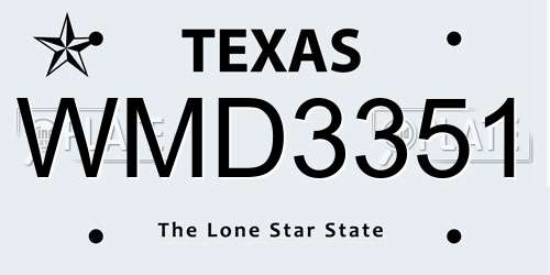 WMD3351 Texas License Plate