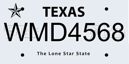 WMD4568 Texas License Plate