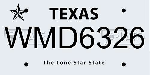 WMD6326 Texas License Plate