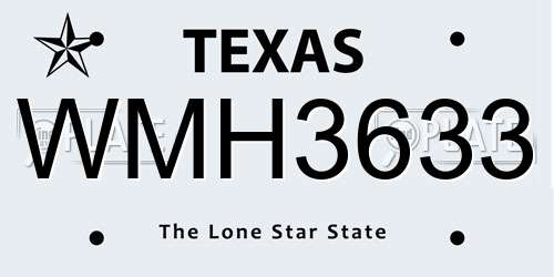 WMH3633 Texas License Plate