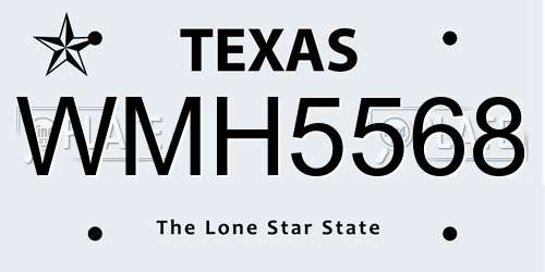 WMH5568 Texas License Plate