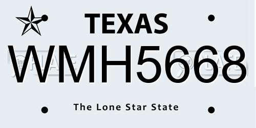 WMH5668 Texas License Plate