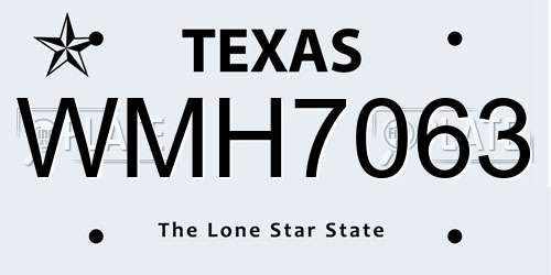 WMH7063 Texas License Plate