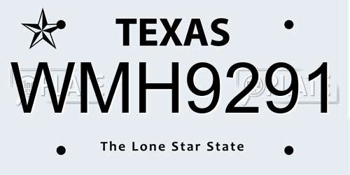 WMH9291 Texas License Plate