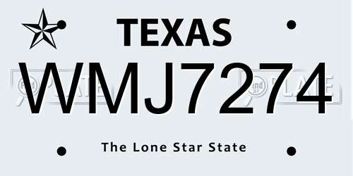 WMJ7274 Texas License Plate