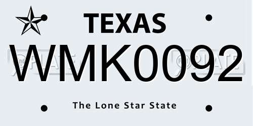 WMK0092 Texas License Plate