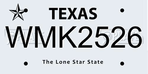 WMK2526 Texas License Plate