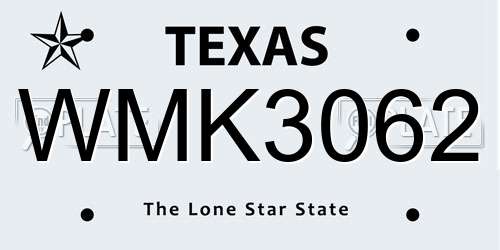 WMK3062 Texas License Plate
