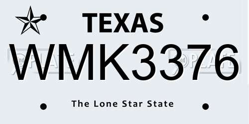 WMK3376 Texas License Plate