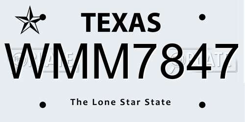 WMM7847 Texas License Plate