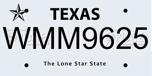 WMM9625 Texas License Plate