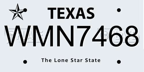WMN7468 Texas License Plate