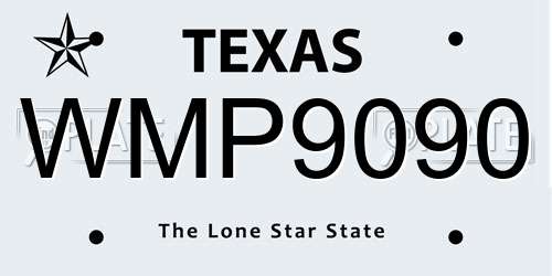 WMP9090 Texas License Plate