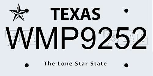 WMP9252 Texas License Plate