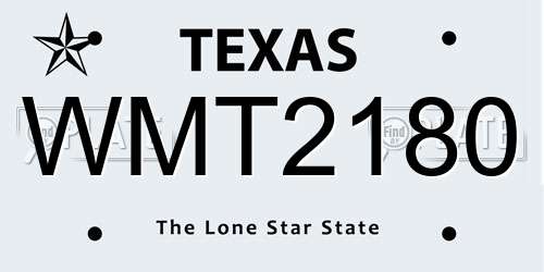 WMT2180 Texas License Plate