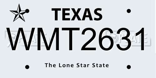 WMT2631 Texas License Plate