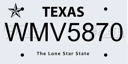 WMV5870 Texas License Plate