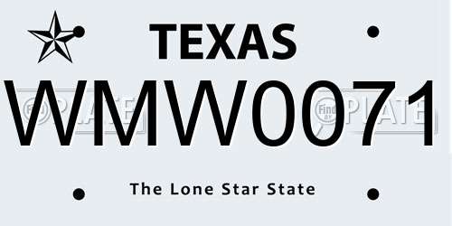 WMW0071 Texas License Plate