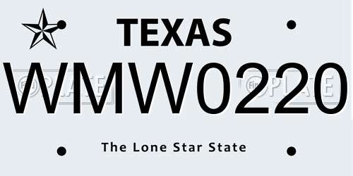 WMW0220 Texas License Plate
