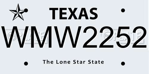 WMW2252 Texas License Plate