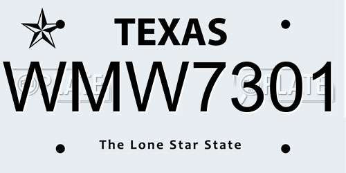 WMW7301 Texas License Plate