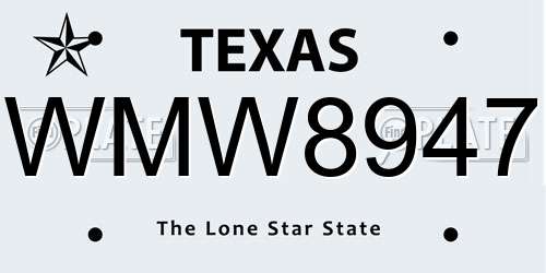 WMW8947 Texas License Plate