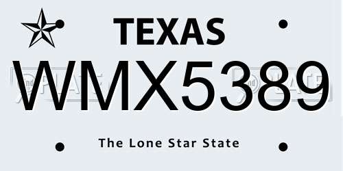 WMX5389 Texas License Plate