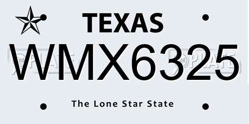 WMX6325 Texas License Plate