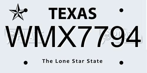 WMX7794 Texas License Plate