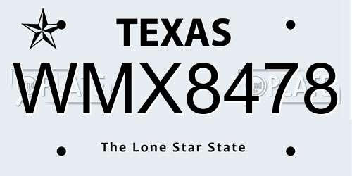 WMX8478 Texas License Plate