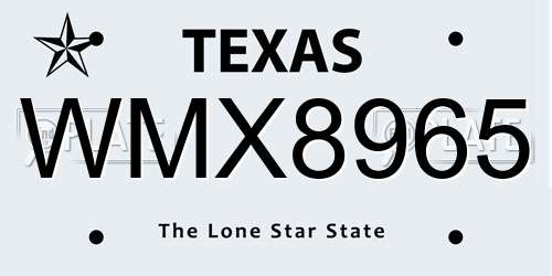 WMX8965 Texas License Plate