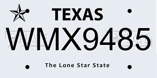 WMX9485 Texas License Plate