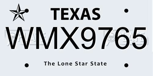 WMX9765 Texas License Plate