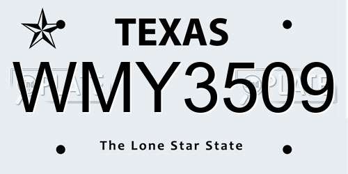 WMY3509 Texas License Plate