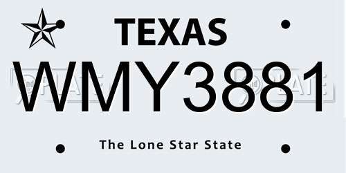 WMY3881 Texas License Plate