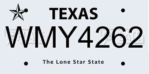 WMY4262 Texas License Plate