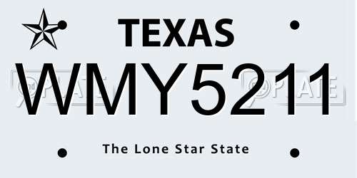 WMY5211 Texas License Plate