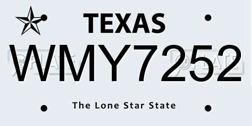 WMY7252 Texas License Plate