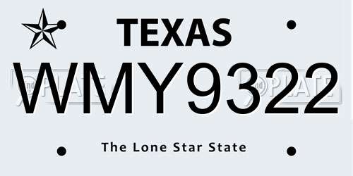 WMY9322 Texas License Plate