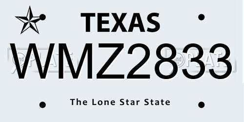 WMZ2833 Texas License Plate