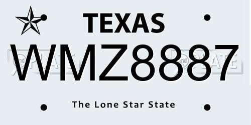 WMZ8887 Texas License Plate