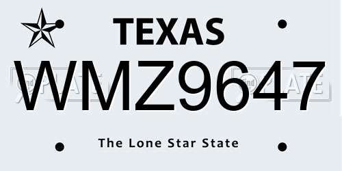 WMZ9647 Texas License Plate