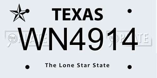 WN4914 Texas License Plate