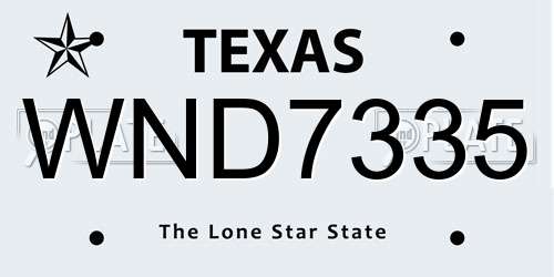 WND7335 Texas License Plate